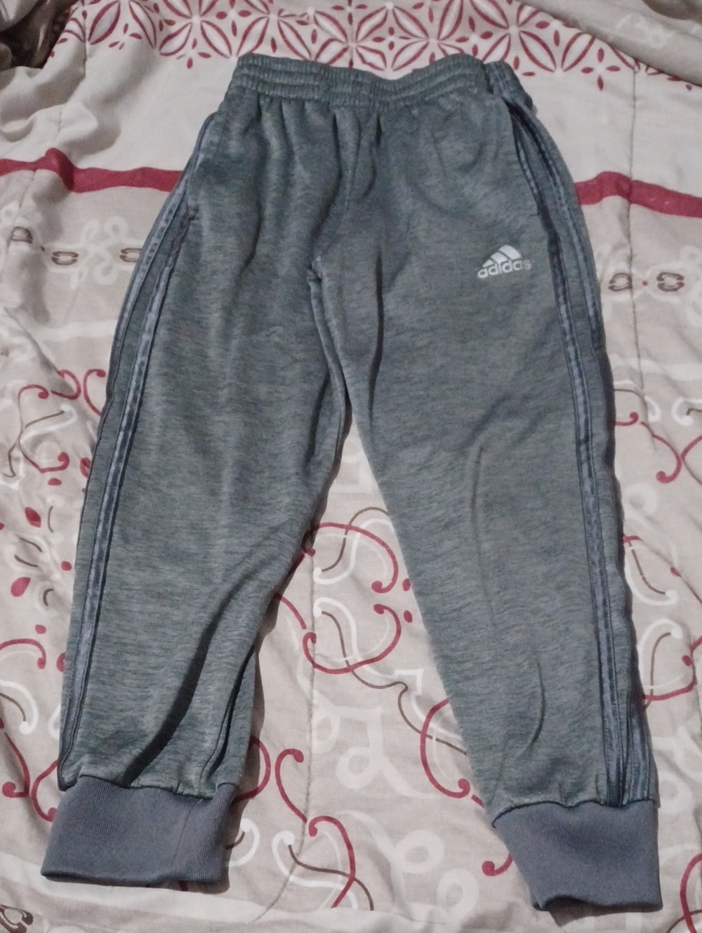 Adidas Kids Heather Gray Jogger Pants with Side Stripes Size 8